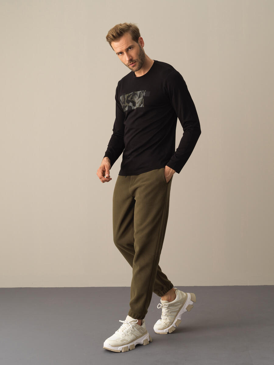 Siyah Modal Dokulu Slim Fit Baskılı Tişört - 2