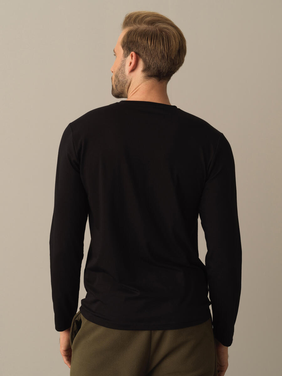 Siyah Modal Dokulu Slim Fit Baskılı Tişört - 3