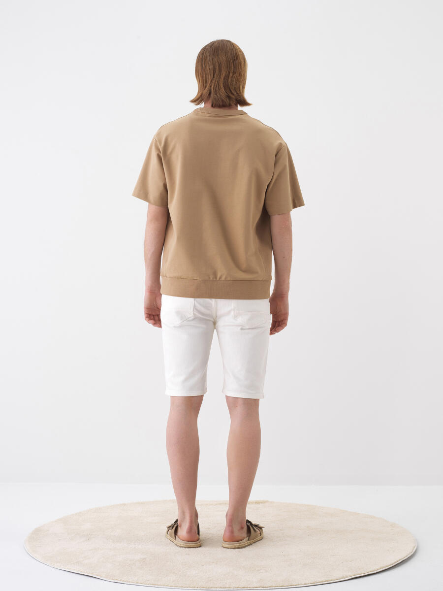 Camel Pamuk Dokulu Oversize Tişört - 5