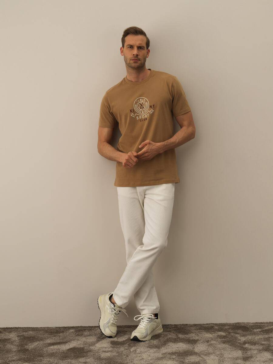 Camel Pamuk Dokulu Regular Fit Tişört - 2