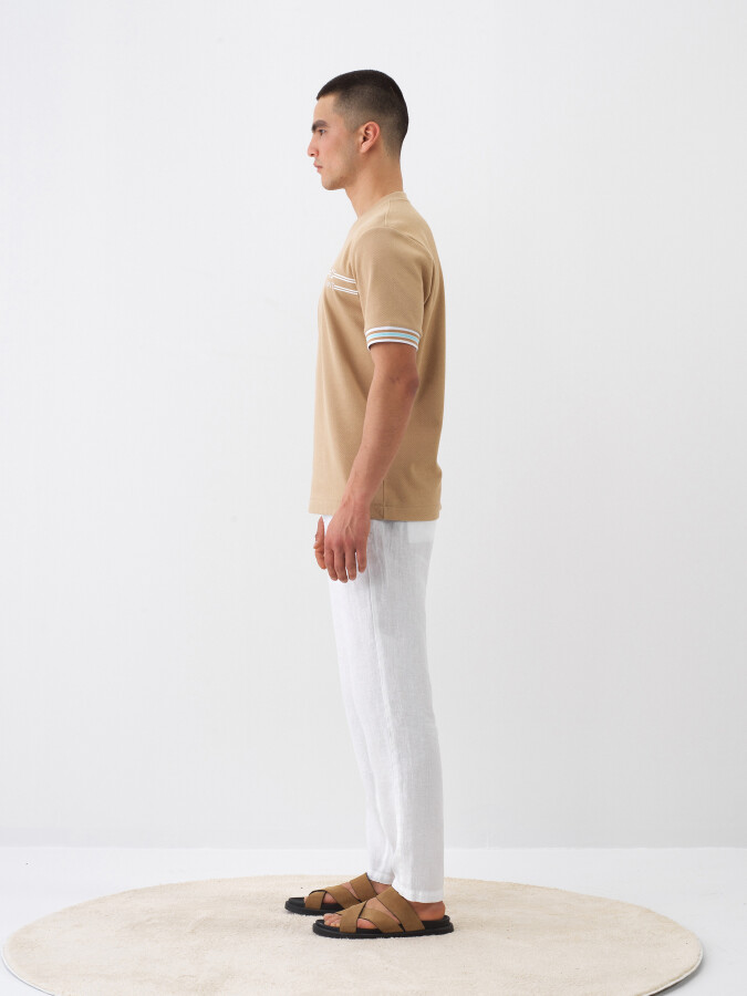 Camel Pamuk Dokulu Regular Fit Tişört - 3