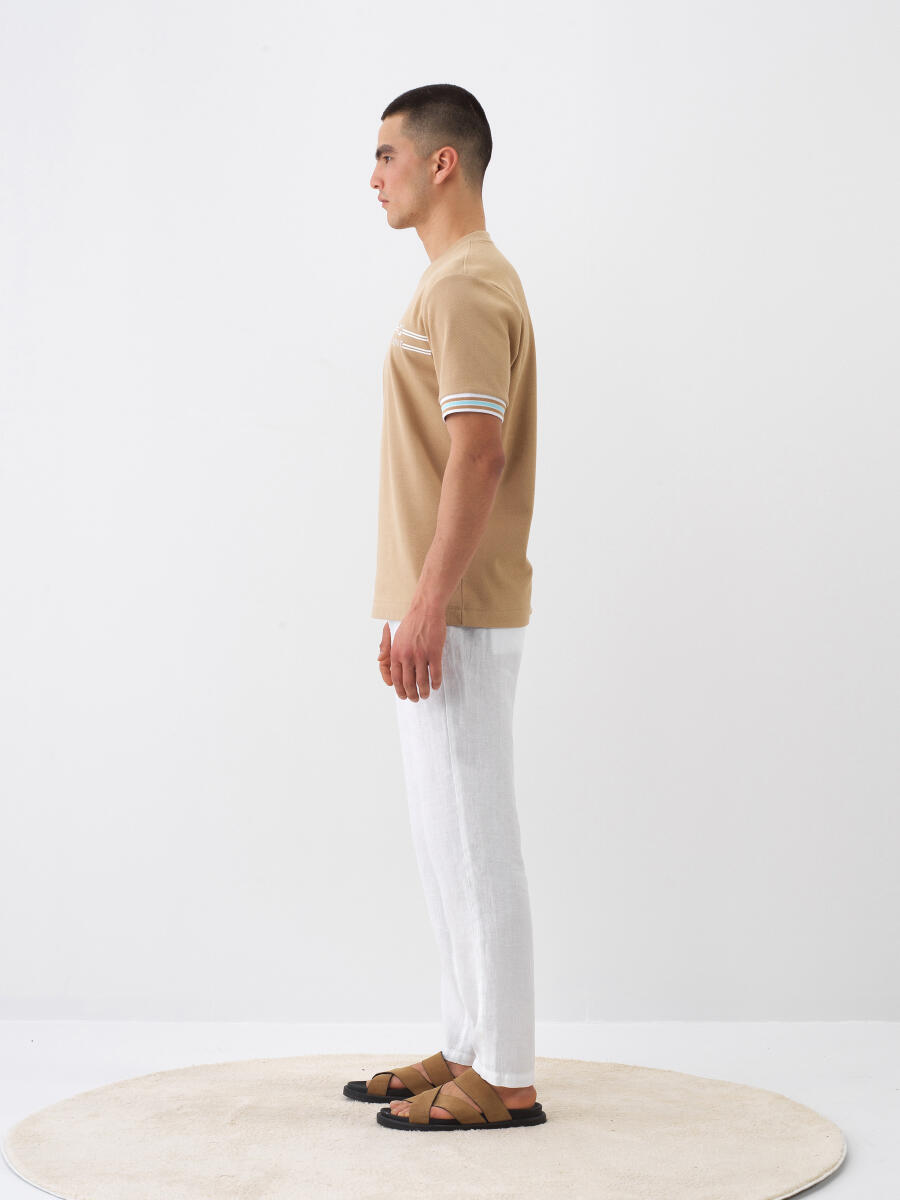 Camel Pamuk Dokulu Regular Fit Tişört - 3