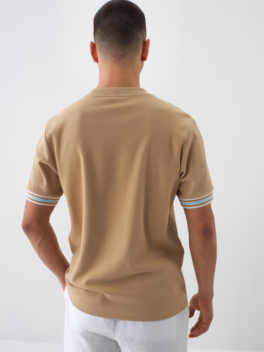 Camel Pamuk Dokulu Regular Fit Tişört - 4