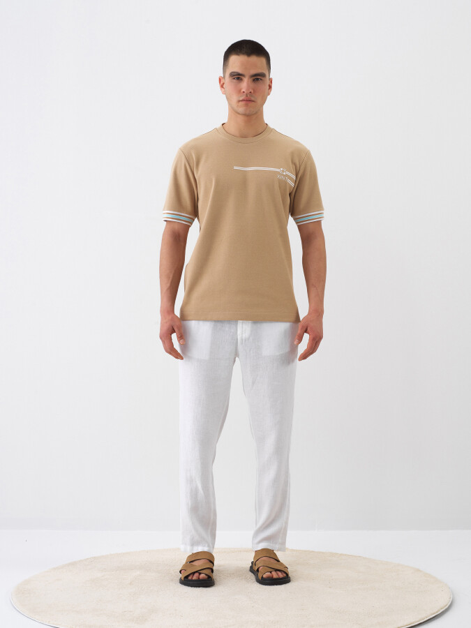 Camel Pamuk Dokulu Regular Fit Tişört - 2