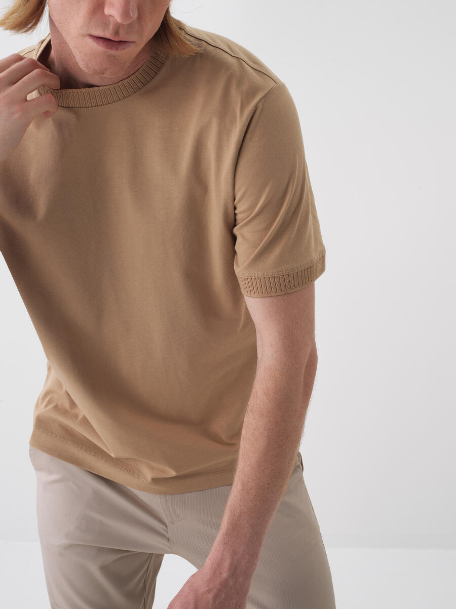 Camel Pamuk Dokulu Regular Fit Tişört - 3