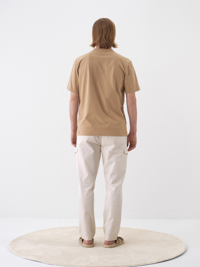Camel Pamuk Dokulu Regular Fit Tişört - 5