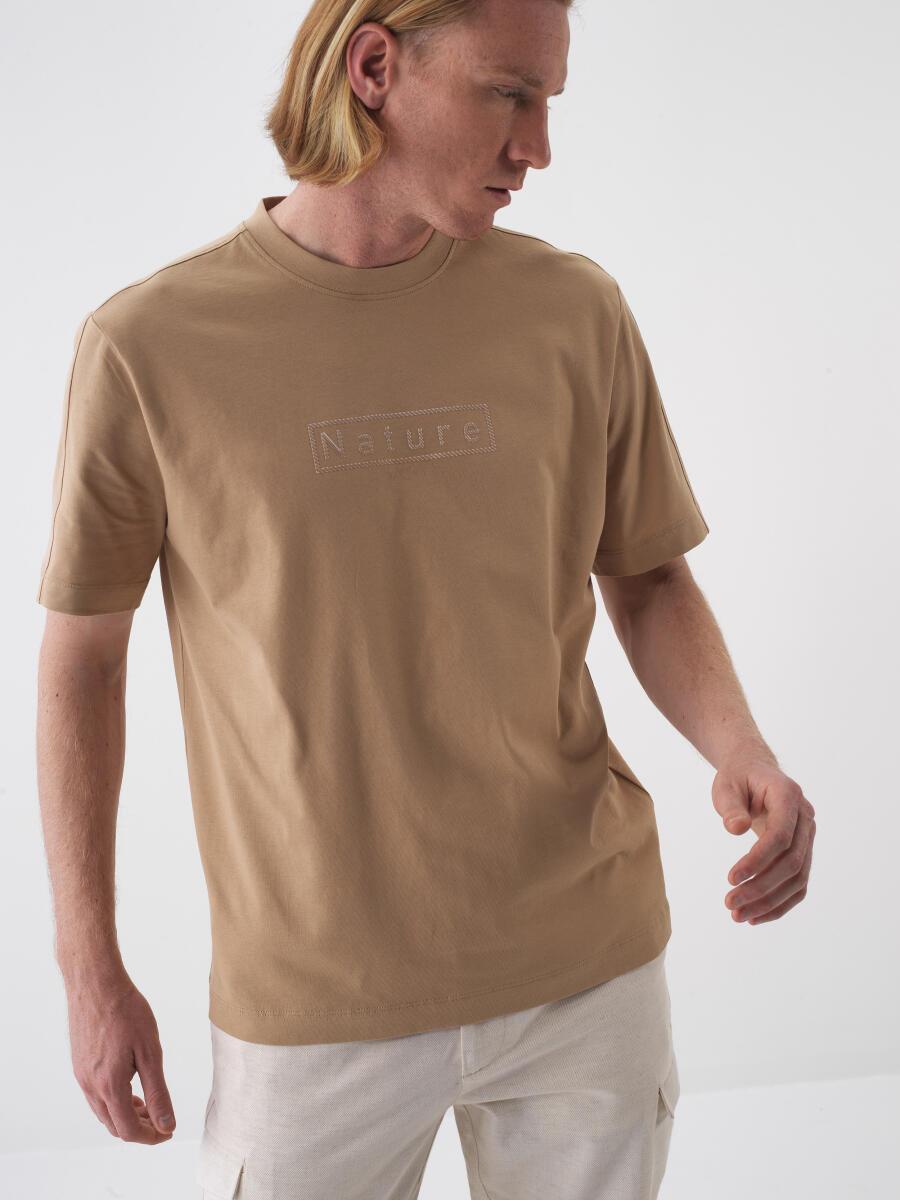 Camel Pamuk Dokulu Regular Fit Tişört - 1