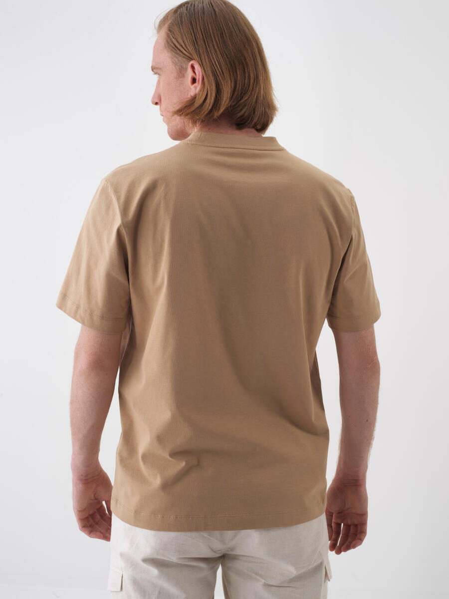 Camel Pamuk Dokulu Regular Fit Tişört - 4