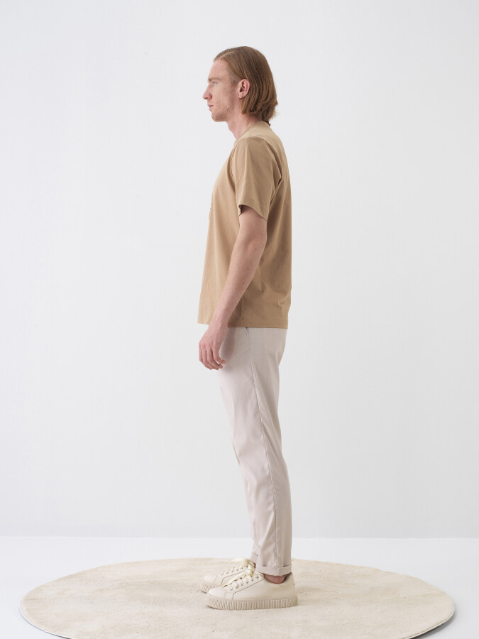 Camel Pamuk Dokulu Regular Fit Tişört - 3