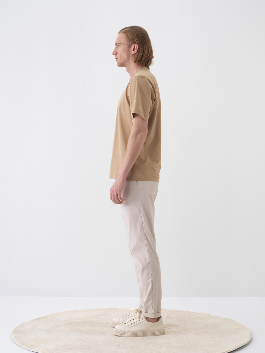 Camel Pamuk Dokulu Regular Fit Tişört - 3