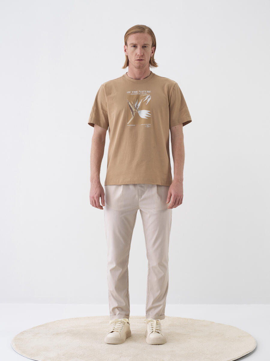 Camel Pamuk Dokulu Regular Fit Tişört - 2