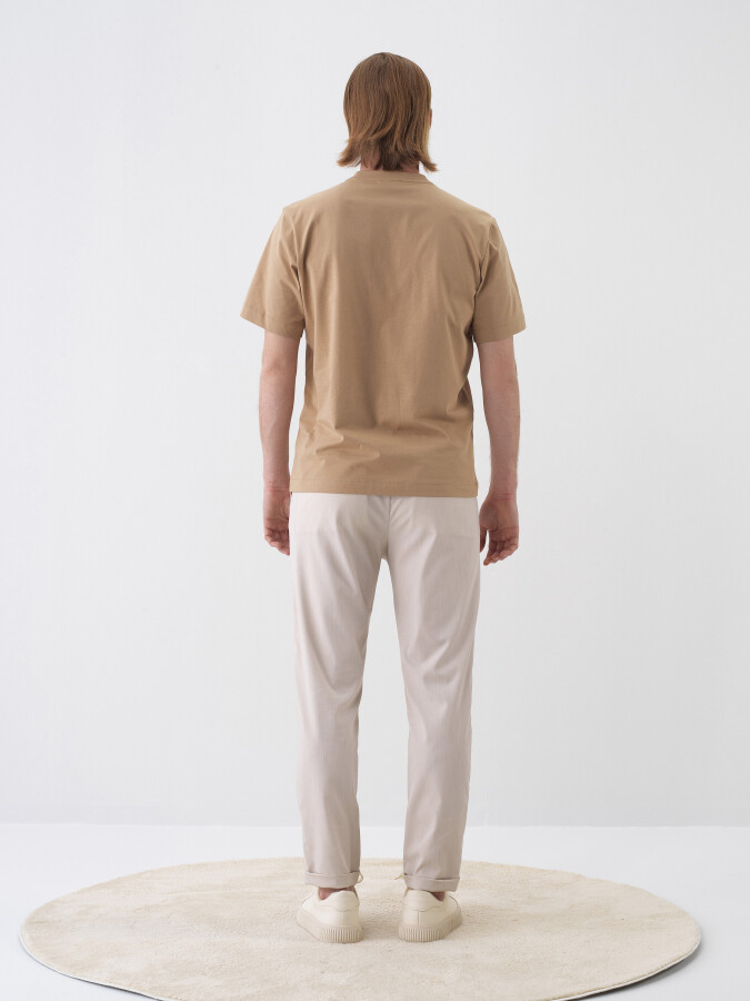 Camel Pamuk Dokulu Regular Fit Tişört - 5