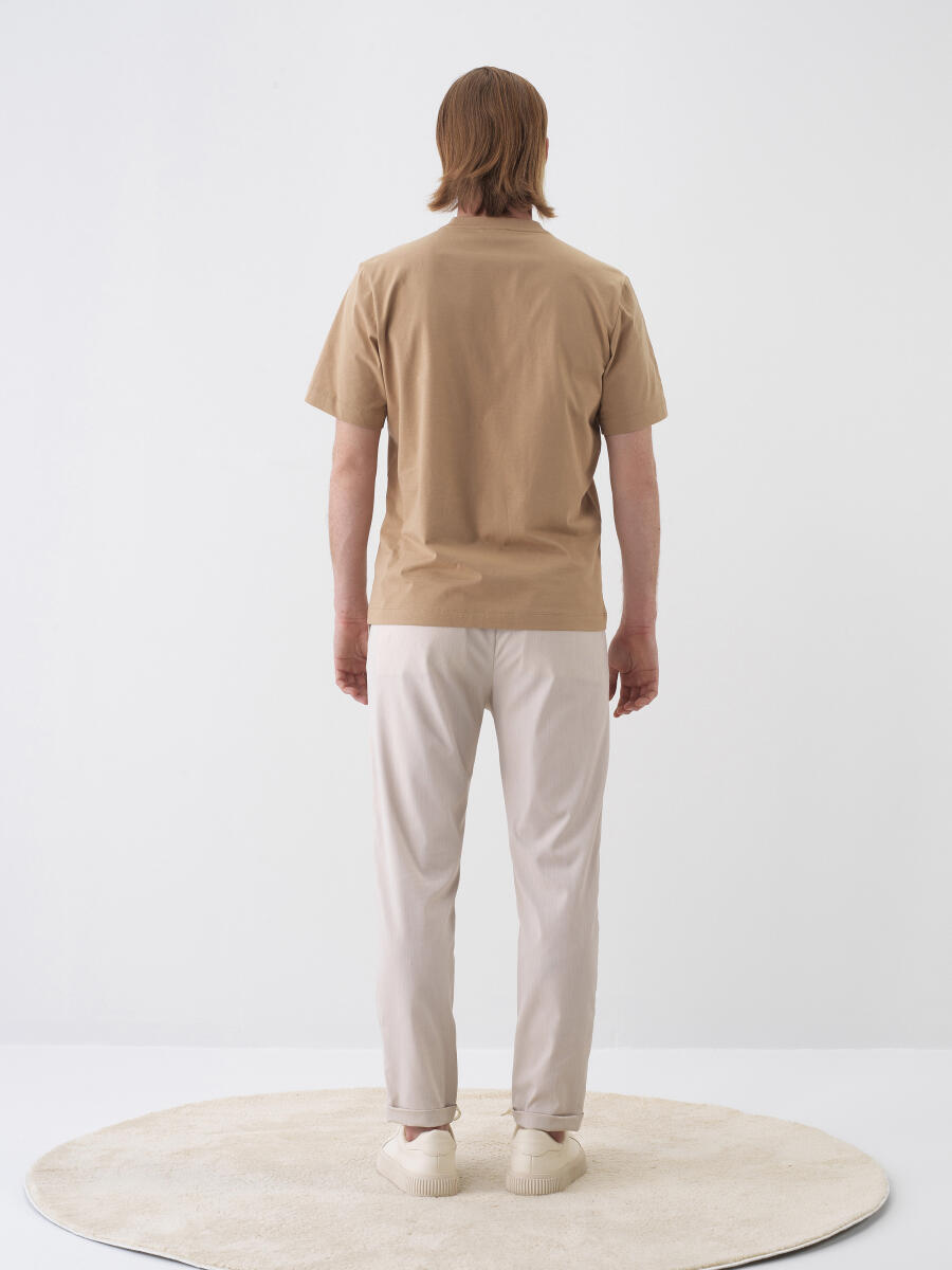 Camel Pamuk Dokulu Regular Fit Tişört - 5