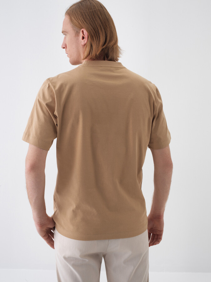 Camel Pamuk Dokulu Regular Fit Tişört - 4