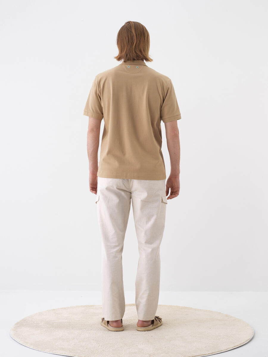 Camel Pamuk Dokulu Regular Fit Tişört - 5