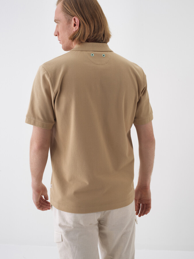 Camel Pamuk Dokulu Regular Fit Tişört - 4