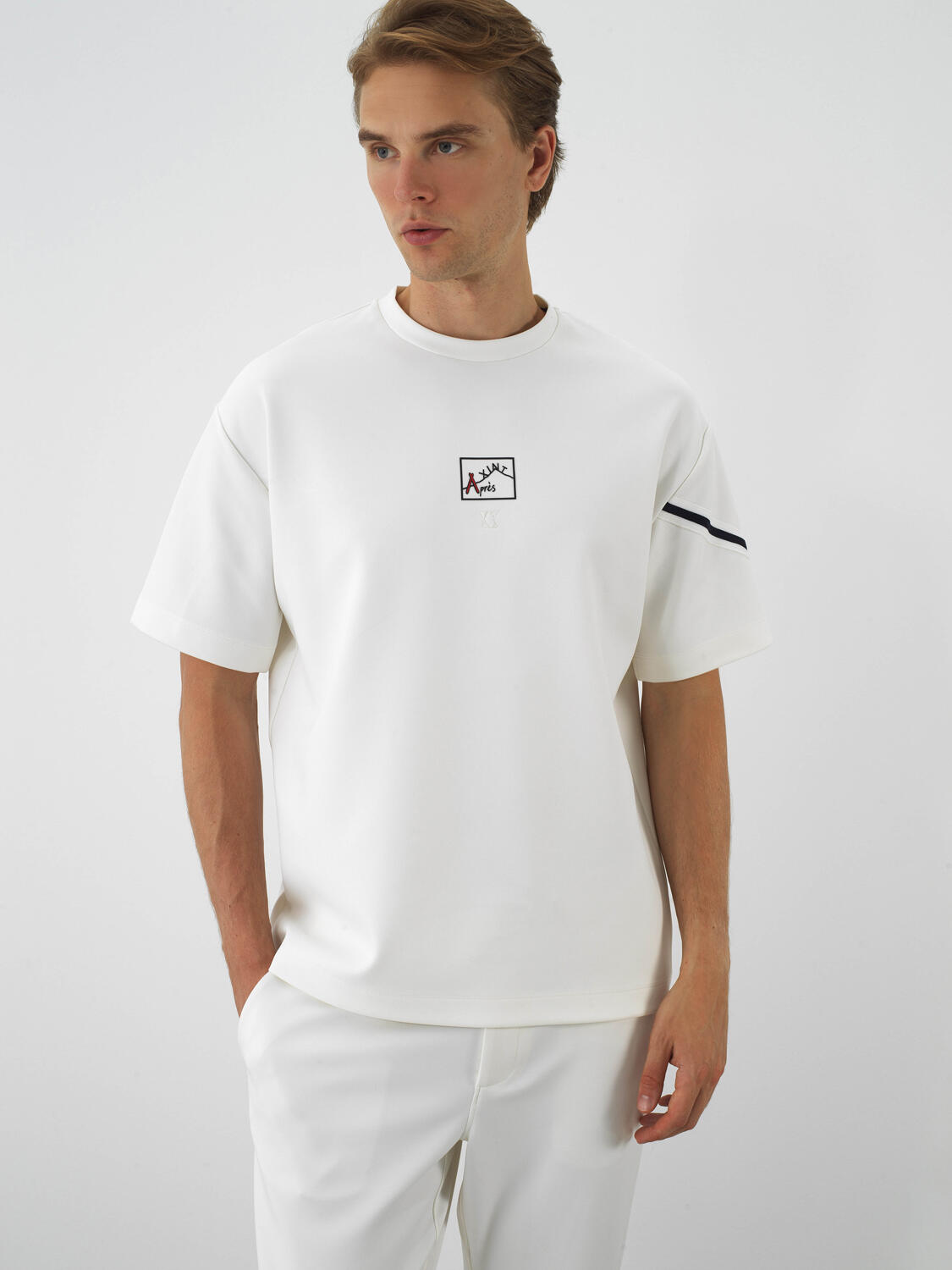 Ekru Esnek Dokulu Oversize Tişört - 2