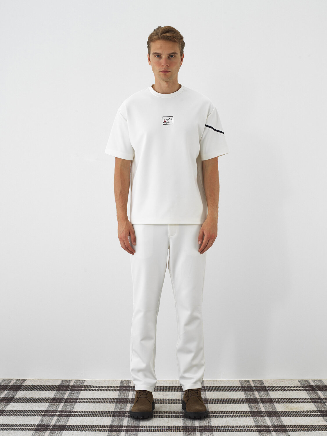 Ekru Esnek Dokulu Oversize Tişört - Xint