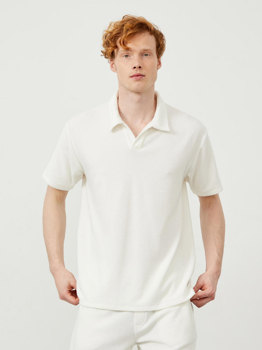 Ekru Oversize Pamuklu Havlu Tişört - 1