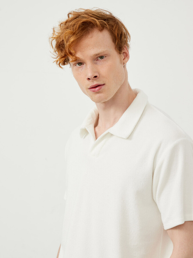 Ekru Oversize Pamuklu Havlu Tişört - 3