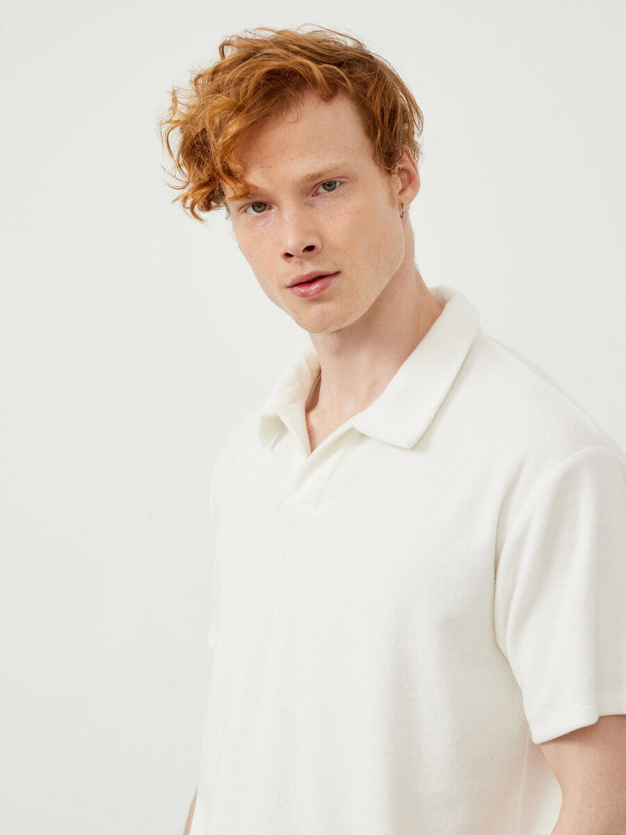 Ekru Oversize Pamuklu Havlu Tişört - 3