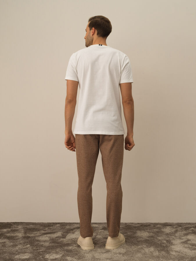 Ekru Pamuk Dokulu Regular Fit Tişört - Xint