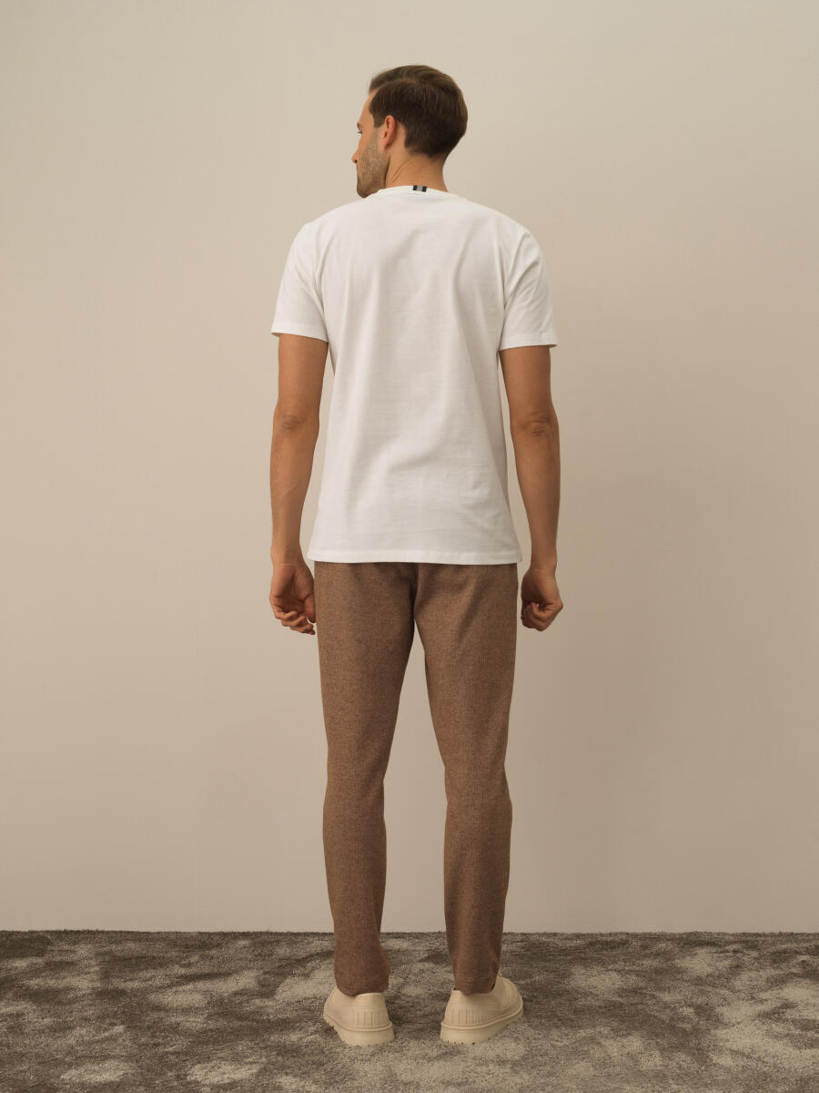 Ekru Pamuk Dokulu Regular Fit Tişört - 4