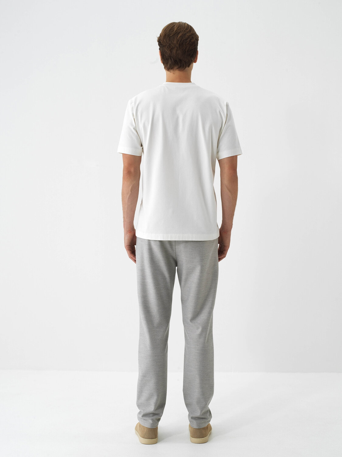 Ekru Pamuk Dokulu Regular Fit Tişört - Xint