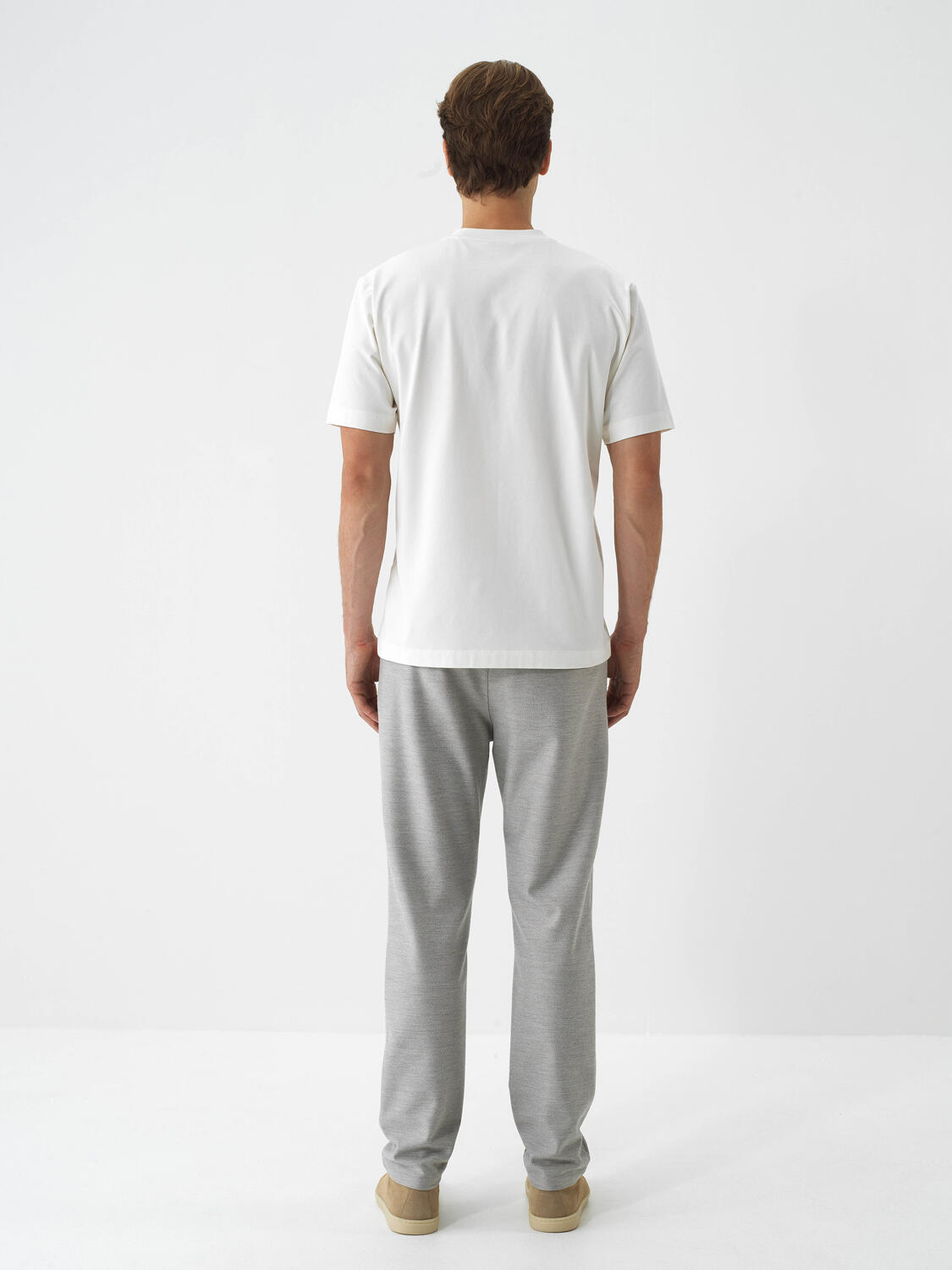 Ekru Pamuk Dokulu Regular Fit Tişört - 5