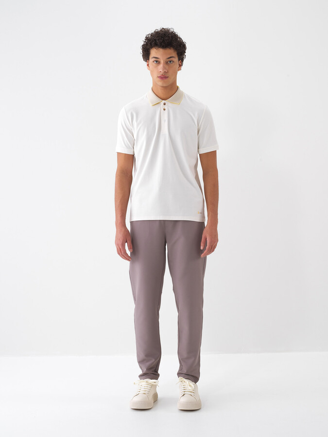 Ekru Pamuk Dokulu Slim Fit Tişört - 2