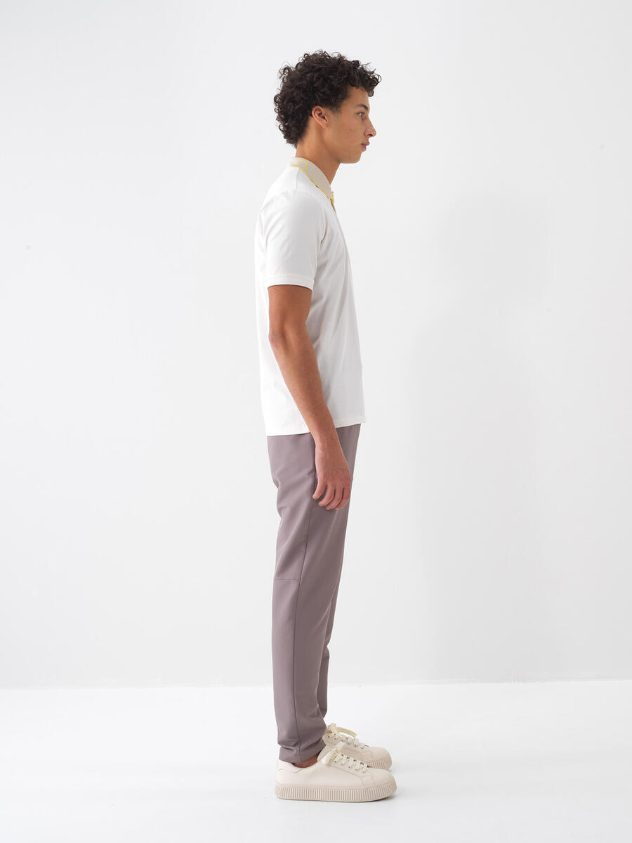 Ekru Pamuk Dokulu Slim Fit Tişört - 3
