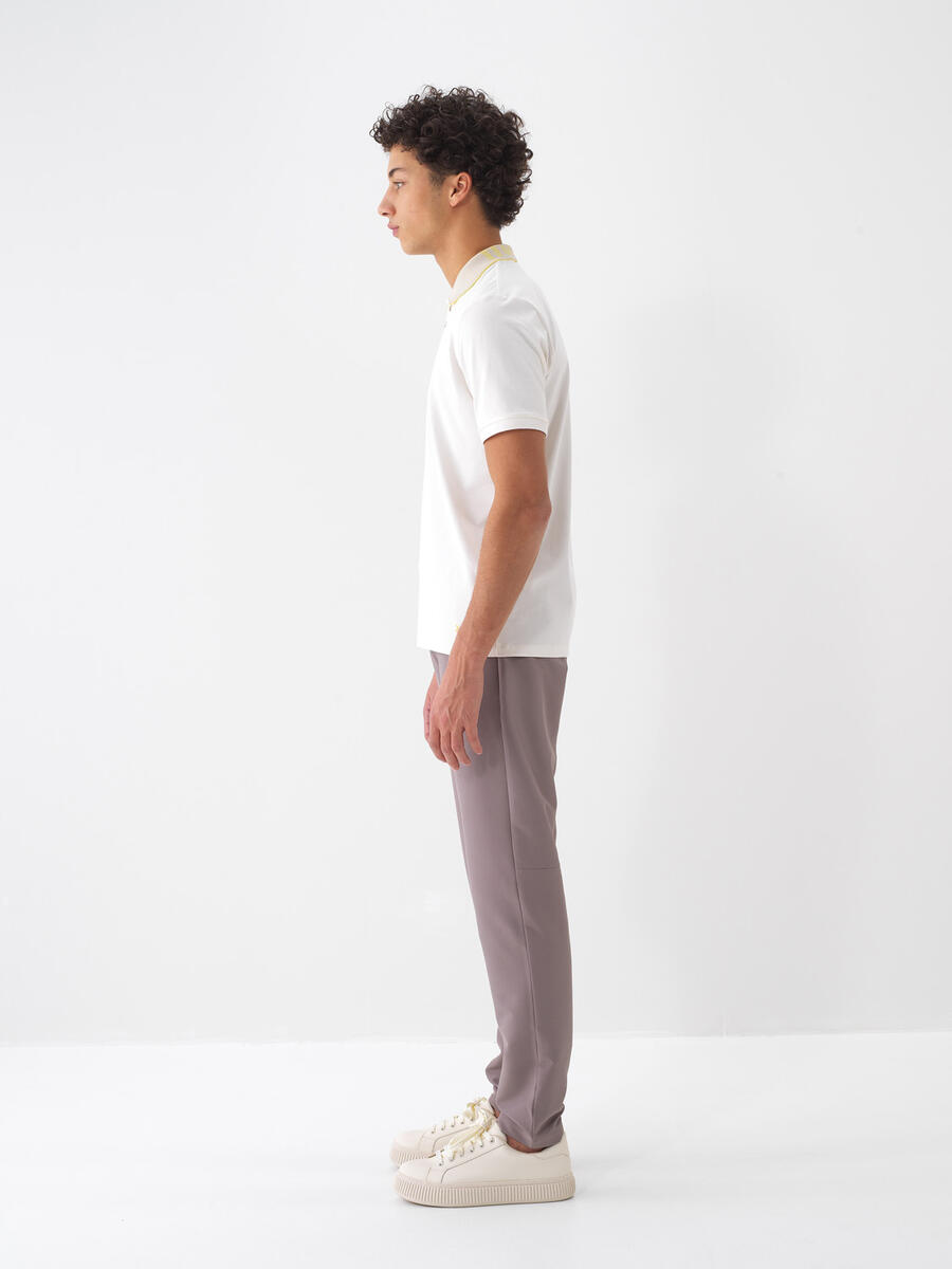 Ekru Pamuk Dokulu Slim Fit Tişört - 4