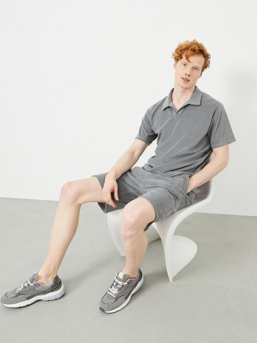 Gri Oversize Pamuklu Havlu Tişört - 3