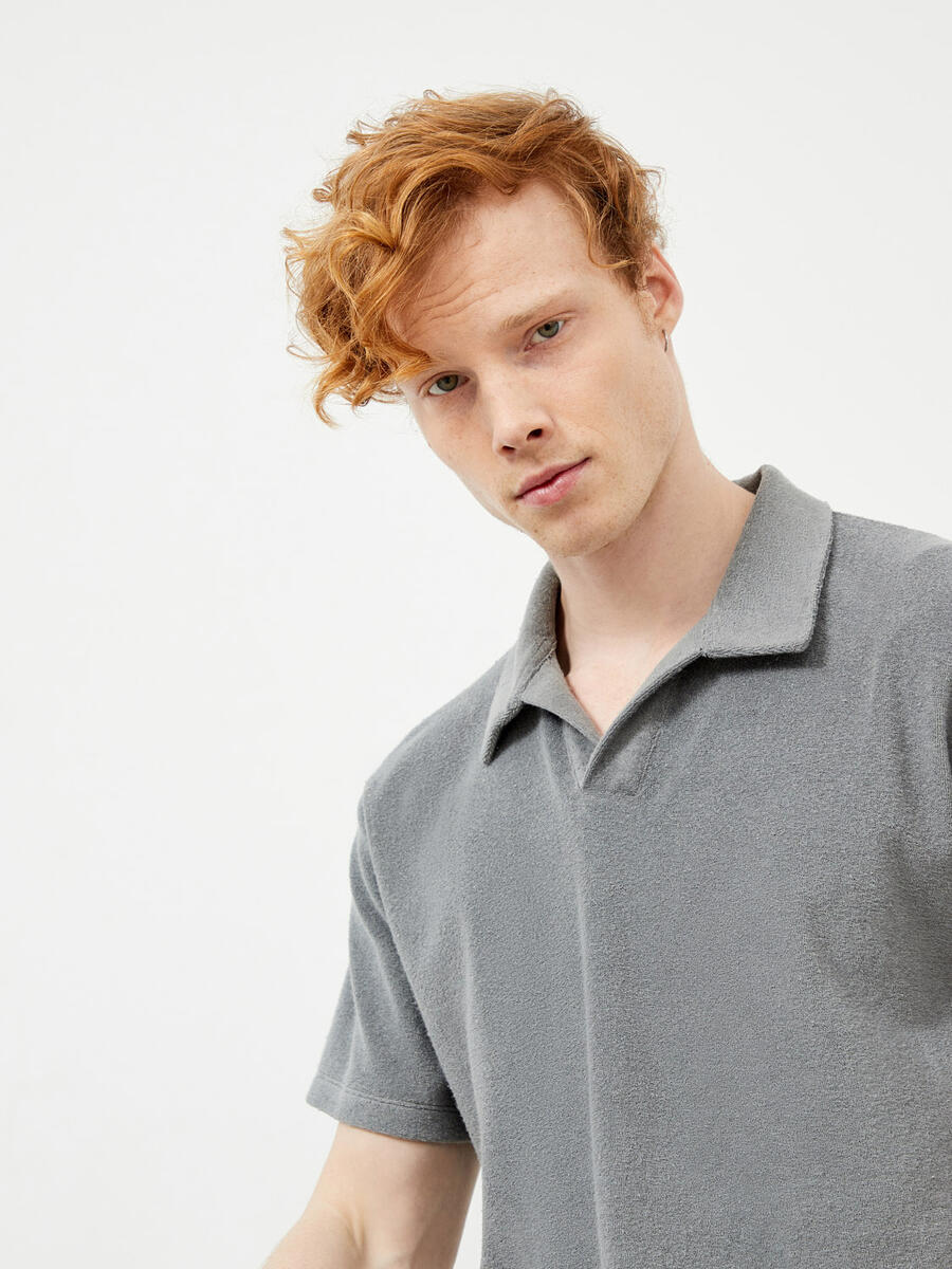 Gri Oversize Pamuklu Havlu Tişört - 4