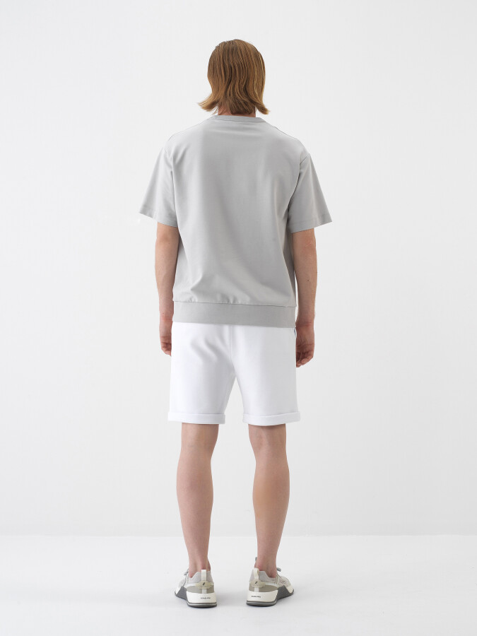 Gri Pamuk Dokulu Oversize Tişört - 5