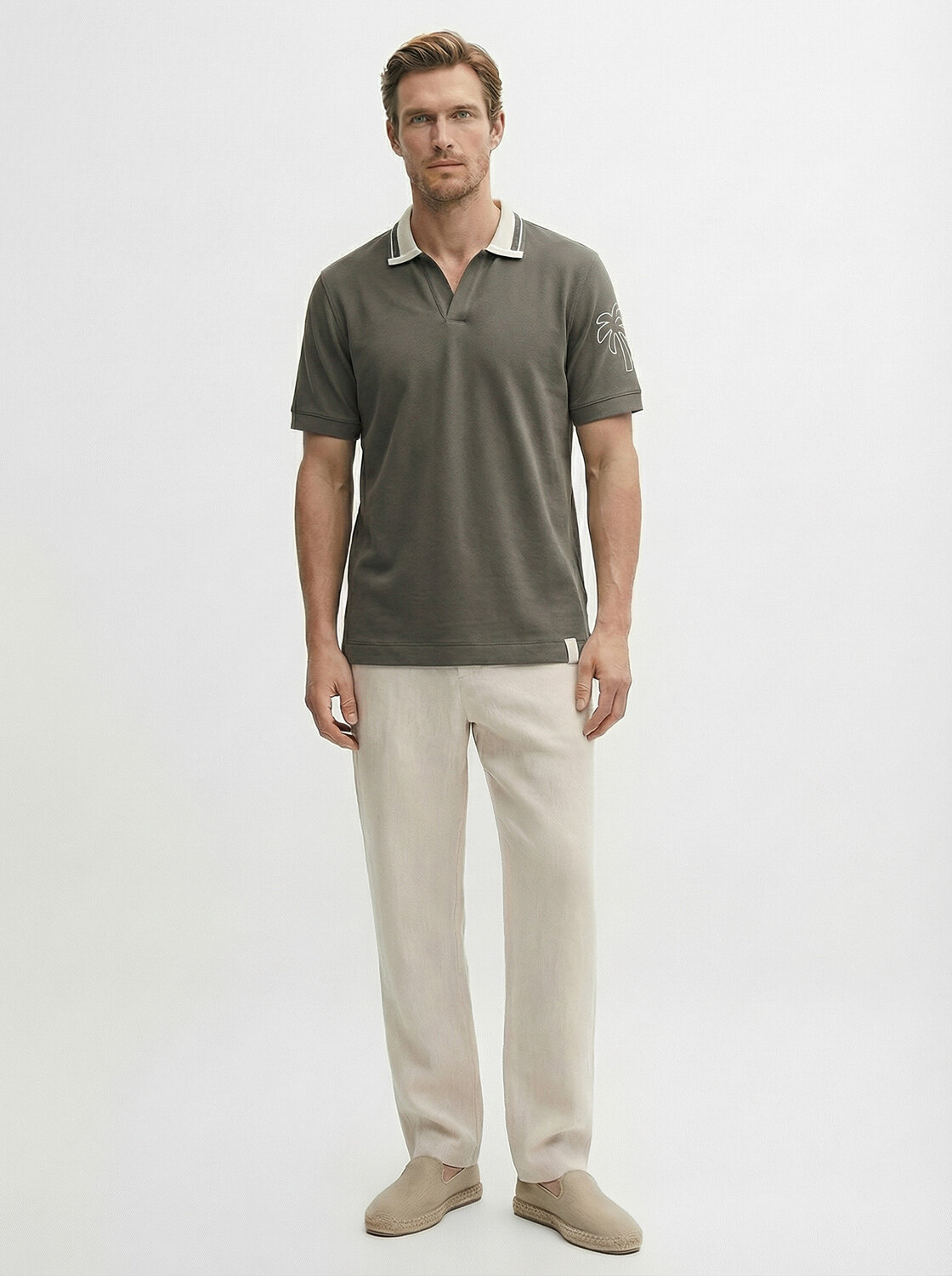 Haki Pamuk Dokulu Regular Fit Tişört (1)