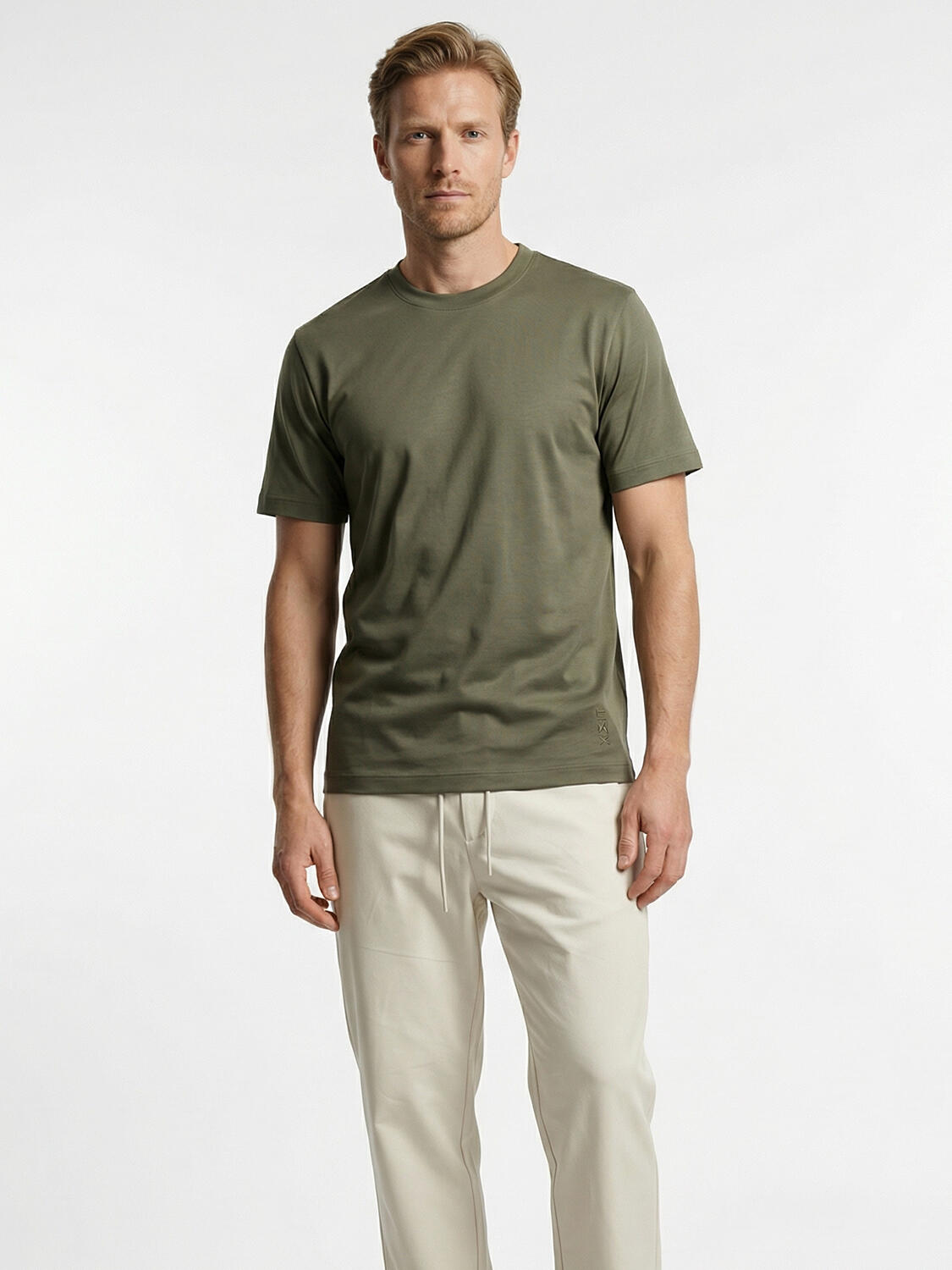 Haki Pamuk Dokulu Regular Fit Tişört - 1
