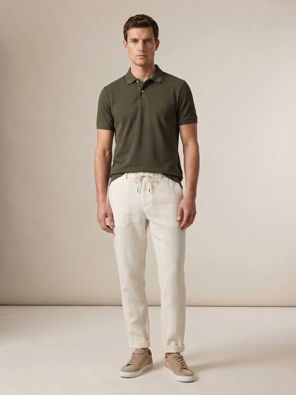 Haki Pamuk Dokulu Regular Fit Tişört - 3