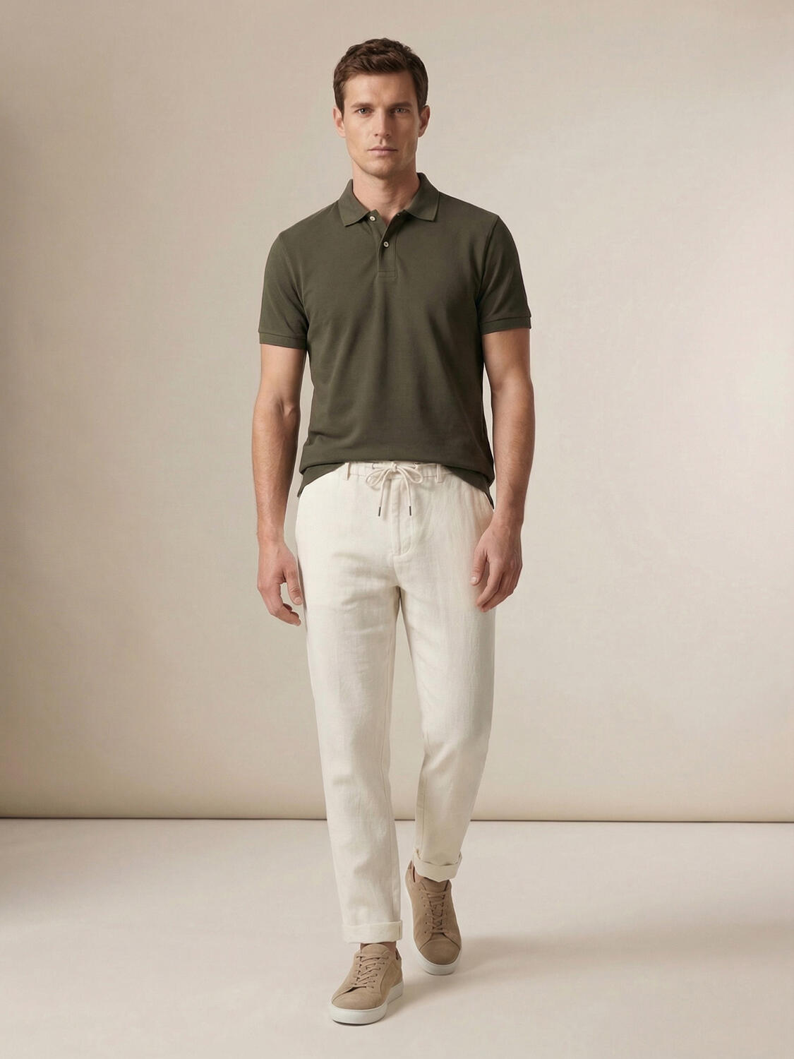 Haki Pamuk Dokulu Regular Fit Tişört - 2