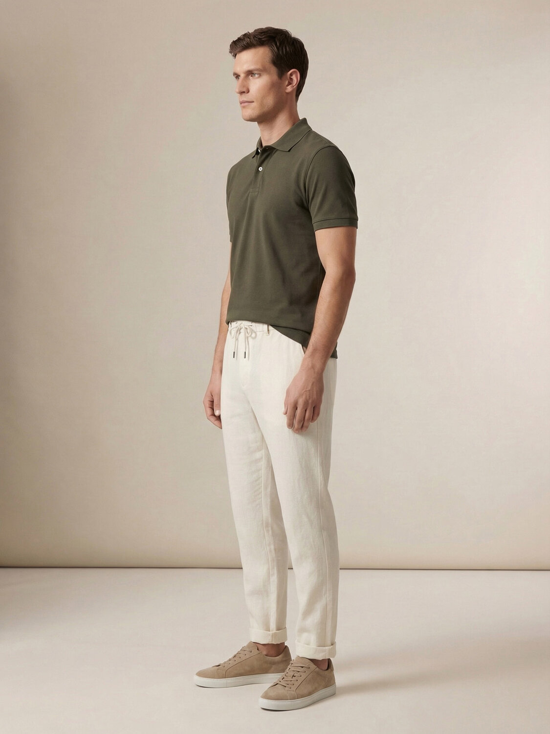 Haki Pamuk Dokulu Regular Fit Tişört - 4