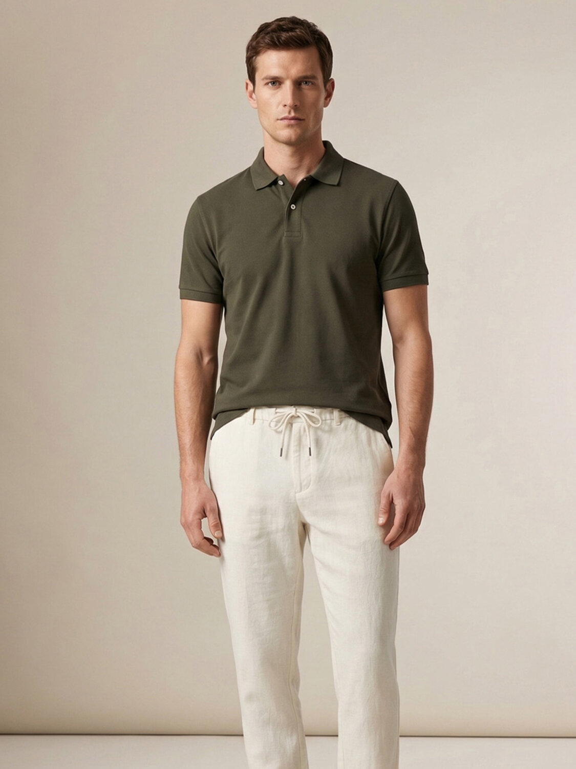 Haki Pamuk Dokulu Regular Fit Tişört