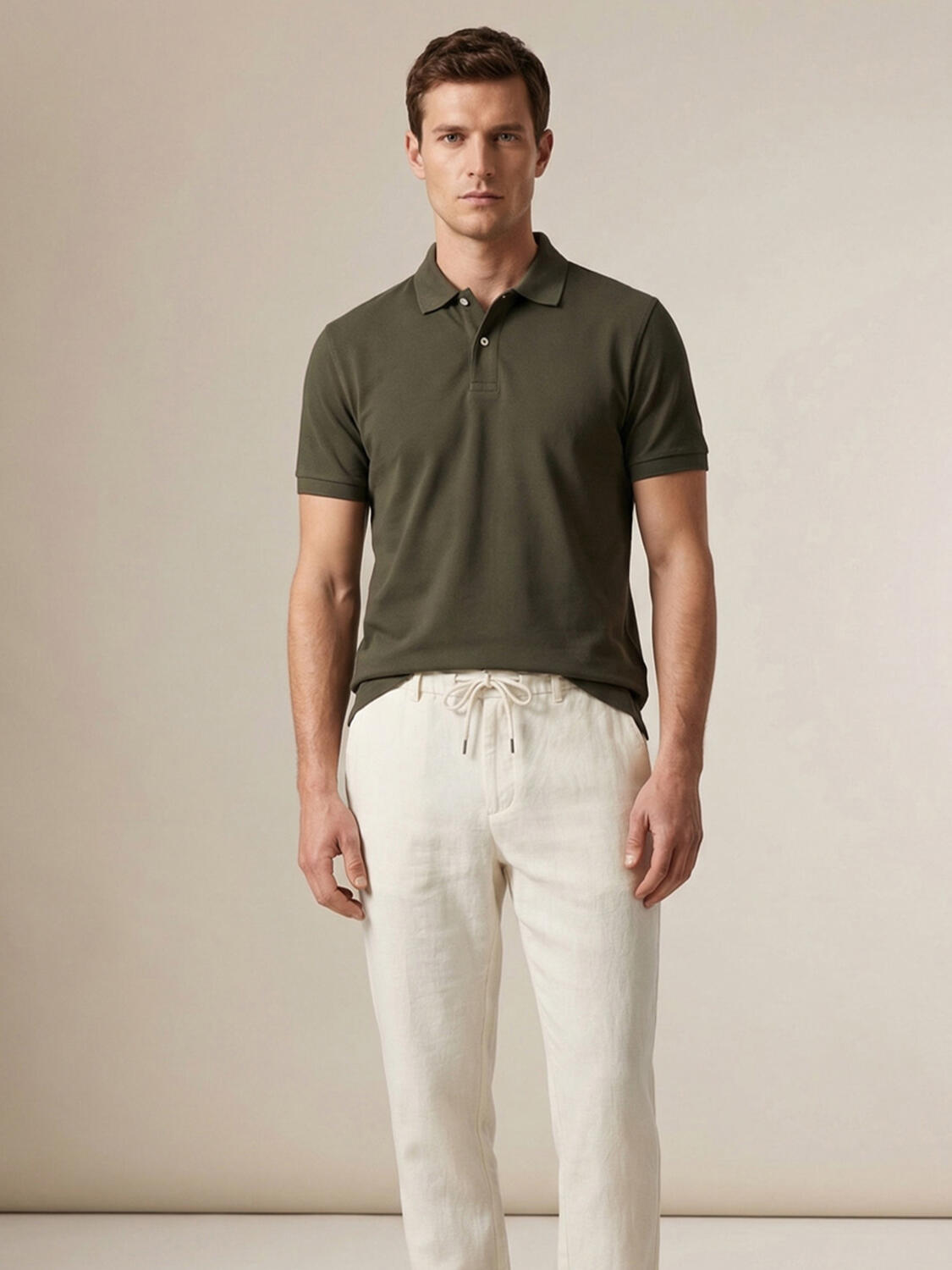 Haki Pamuk Dokulu Regular Fit Tişört - 1