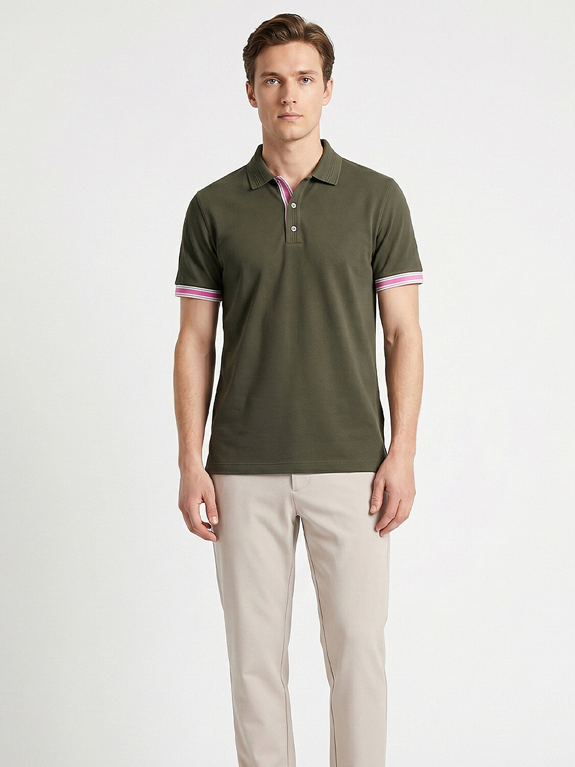 Haki Pamuk Dokulu Regular Fit Tişört