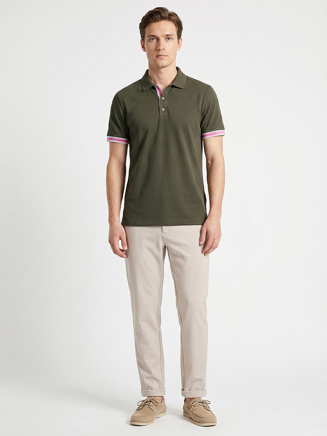 Haki Pamuk Dokulu Regular Fit Tişört - 2