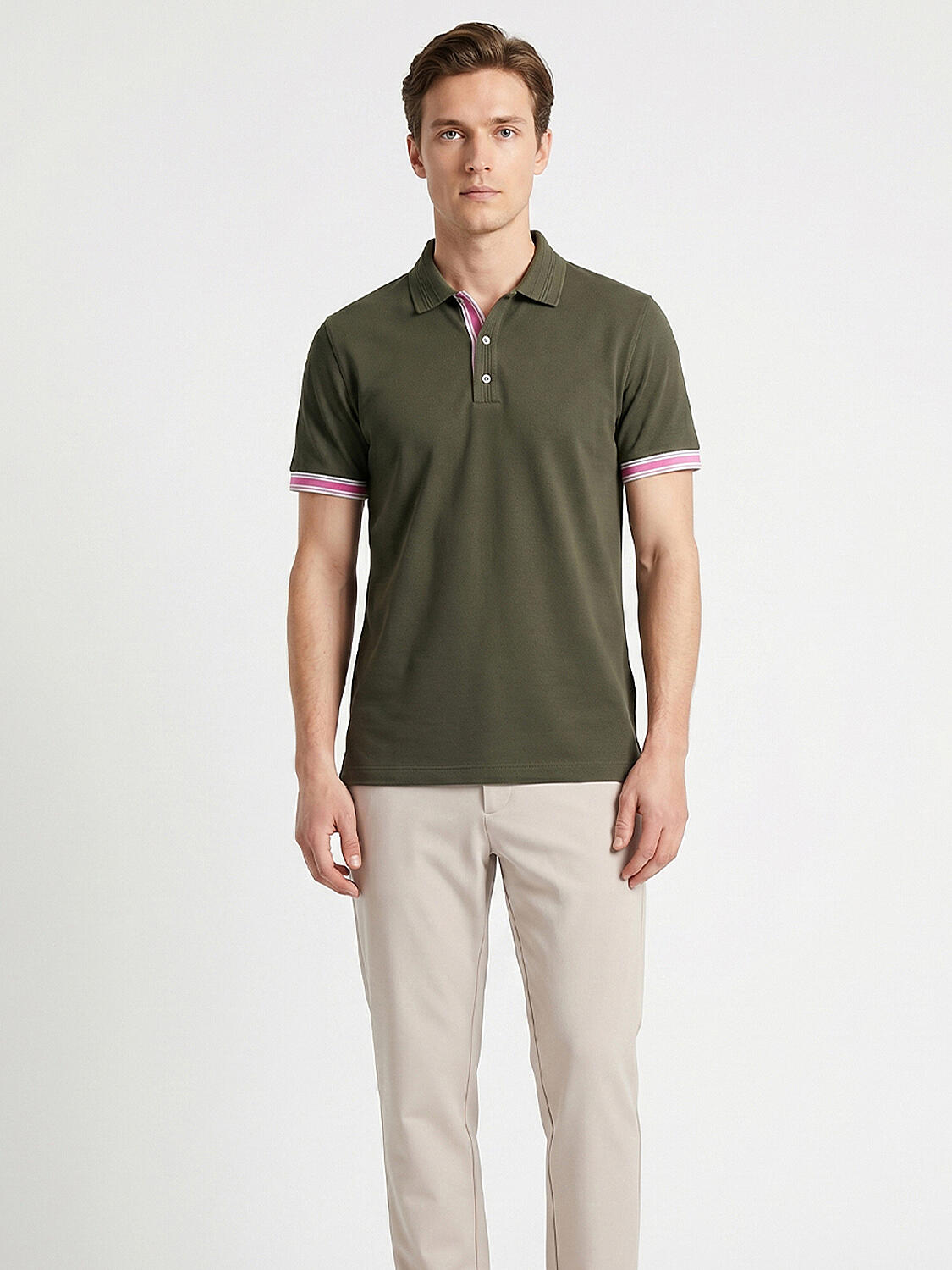 Haki Pamuk Dokulu Regular Fit Tişört - 1