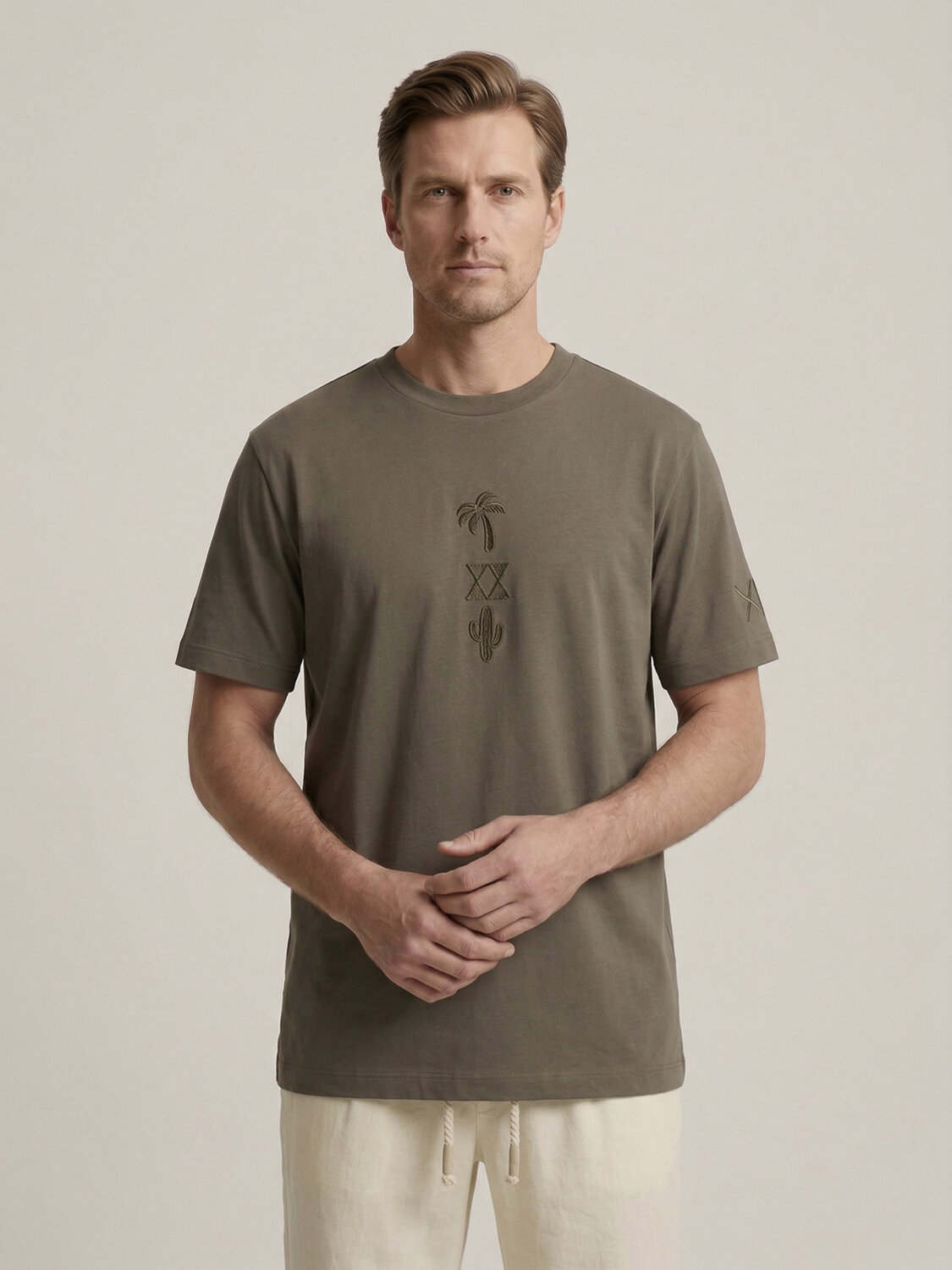 Haki Pamuk Dokulu Regular Fit Tişört (1)