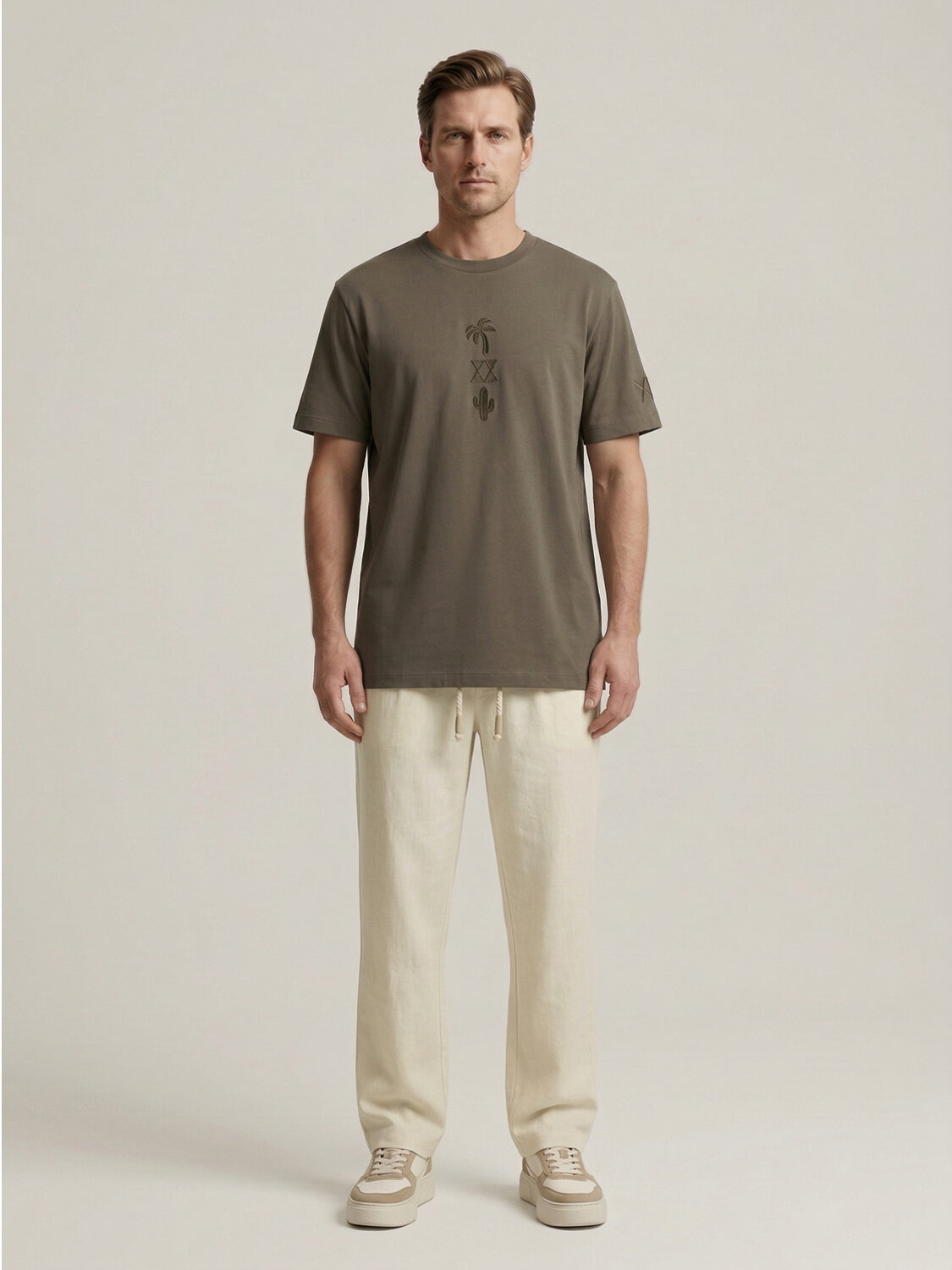 Haki Pamuk Dokulu Regular Fit Tişört - 3