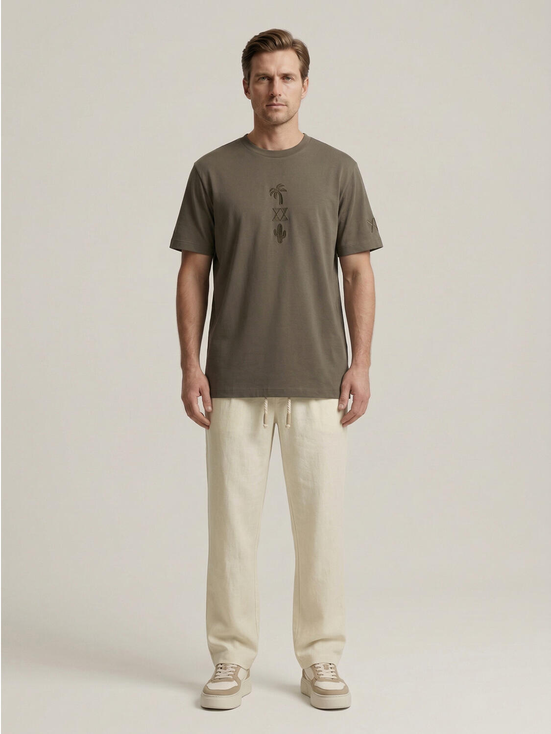 Haki Pamuk Dokulu Regular Fit Tişört - 3