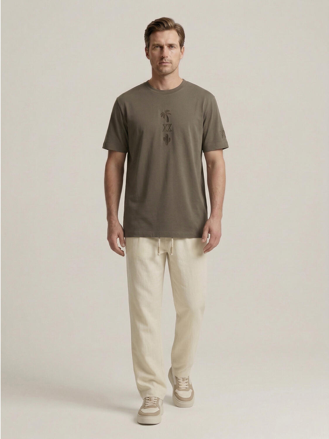Haki Pamuk Dokulu Regular Fit Tişört - 2