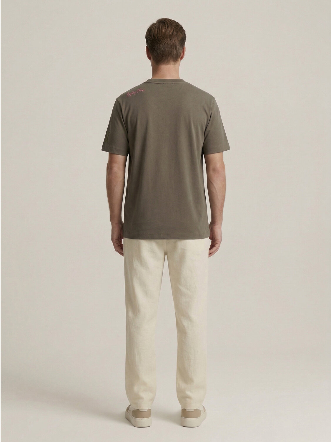 Haki Pamuk Dokulu Regular Fit Tişört - 4